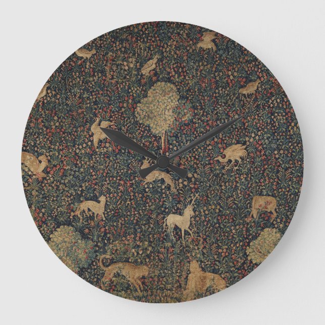 Grande Horloge Ronde Tapisserie allegorique Millefleurs avec animaux (Recto)