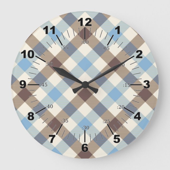 Grande Horloge Ronde Tartan Bleu Et Brown (Recto)