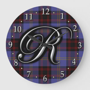 Grande Horloge Ronde Tartan écossais de monogramme de la lettre R de