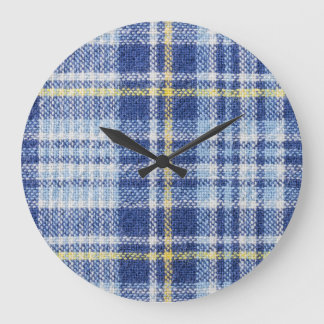 Grande Horloge Ronde Tartan jaune bleu : Plaid tendance