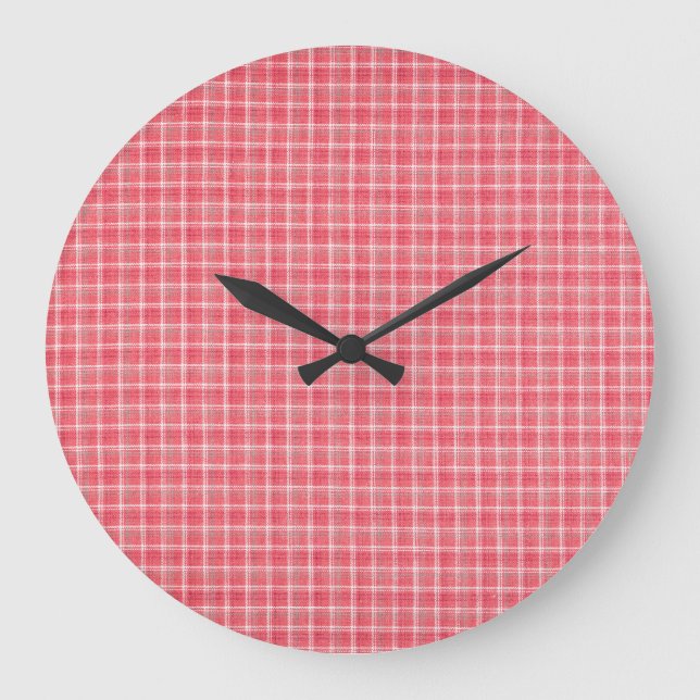 Grande Horloge Ronde Tartan rouge rétro plaid : motif sans soudure. (Recto)