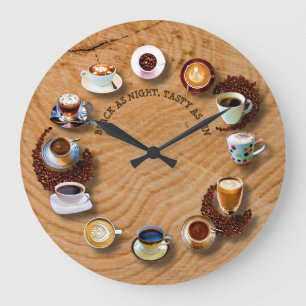 Grande Horloge Ronde Tasses de café noir avec des haricots comme