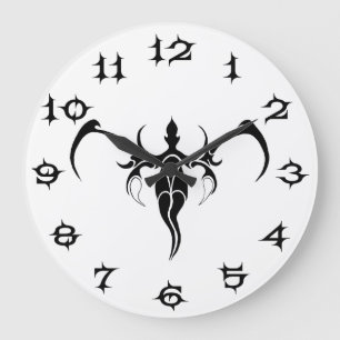 Grande Horloge Ronde Tatouage tribal des éléphants - noir et blanc