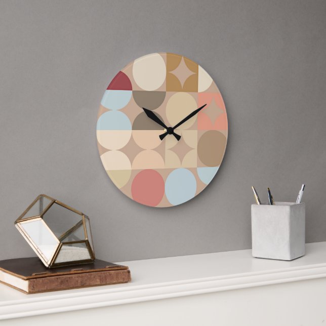 Grande Horloge Ronde Tauige Beige Blush rose bleu clair Motif rétro (Bureau)