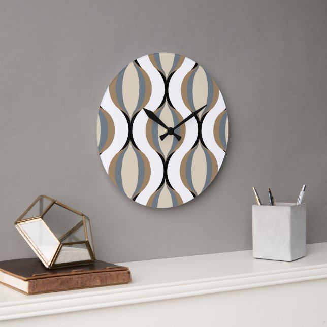 Grande Horloge Ronde Taupe Beige Tan Gris Blanc Noir Vagues d'oignon (Bureau)