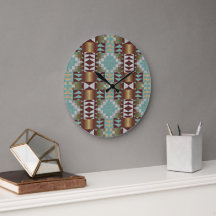 Taupe Brown Turquoise Aqua Blue Tribal Motif
