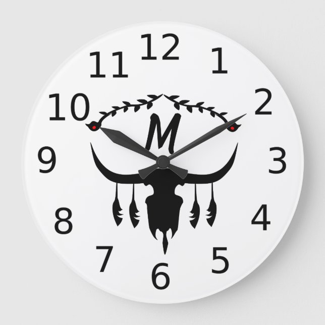 Grande Horloge Ronde Taureau avec plumes noires Silhouette (Recto)