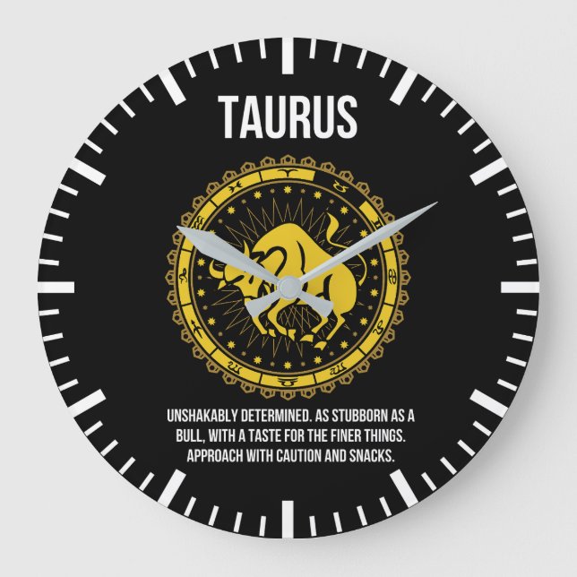 Grande Horloge Ronde Taurus - Horoscope, Funny Humour de signe Zodiaque (Recto)