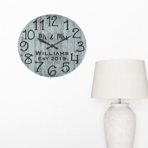 Grande Horloge Ronde Teal Distressed Wood Custom
