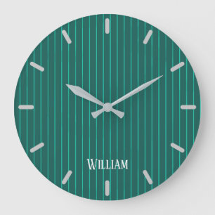 Grande Horloge Ronde Teal pinstripes