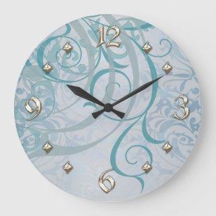 Grande Horloge Ronde Teal Scroll Clock