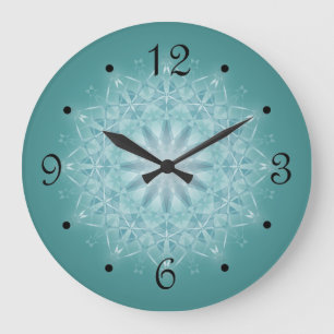 Grande Horloge Ronde Teal star Mandala Numbers
