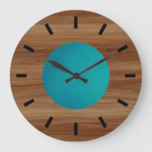 Grande Horloge Ronde Teck look Turquoise Turquoise bleu moderne Grand