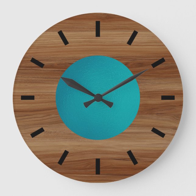Grande Horloge Ronde Teck look Turquoise Turquoise bleu moderne Grand (Recto)