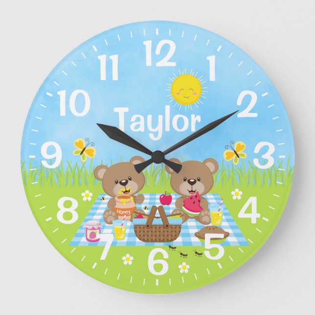 Grande Horloge Ronde Teddy Bear Picnic Blue (Recto)