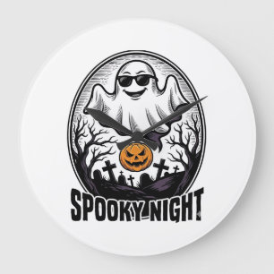 Grande Horloge Ronde Tee Art Cool Ghost Halloween Vintage Gravure_1