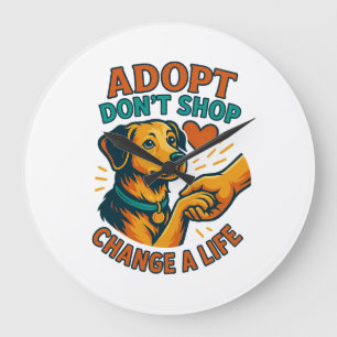 Grande Horloge Ronde Tee J'aime Adopté un Animal