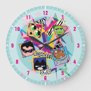 Grande Horloge Ronde Teen Titans Go!   Retro 90's Group Collage