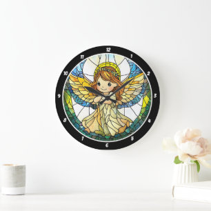 Grande Horloge Ronde Teintes célestes" - Mur Angel en verre tendu