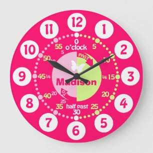 Grande Horloge Ronde Temps d'apprentissage rouge rose vert coutume fill