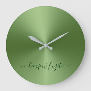 Grande Horloge Ronde Tempus Fugit Forêt Vert Métallurgique Style Acry