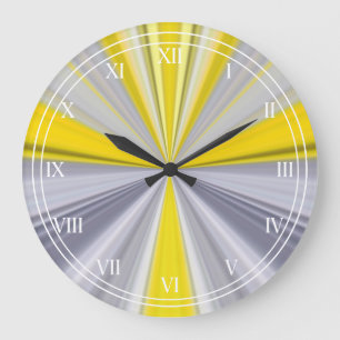 Grande Horloge Ronde Tendance Sunny Jaune Gris Comique Grille Moderne
