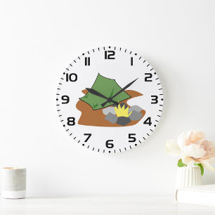 Grande Horloge Ronde Tente de camping et feu de camp Aventure en plein 