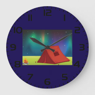 Grande Horloge Ronde Tente de camping sous les lumières du Nord vibrant