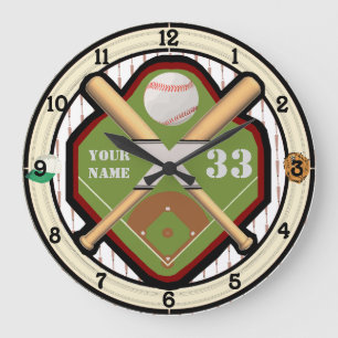 Grande Horloge Ronde Terrain de base-ball personnalisé de nom et de
