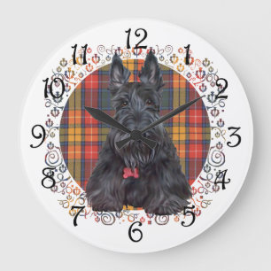 Grande Horloge Ronde Terrier écossais sur tartan