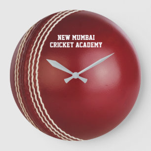 Grande Horloge Ronde Test Match Red Cricket Ball avec texte personnalis