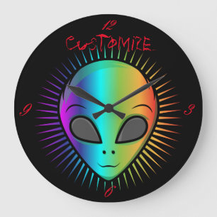 Grande Horloge Ronde Tête d'Alien psychédélique Tonnerre_Cove