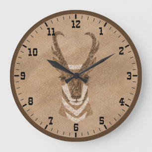 Grande Horloge Ronde Tête d'antilope Pronghorn du Sud-Ouest Vieil Ouest