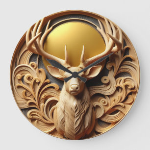 Grande Horloge Ronde Tête de cerf unique