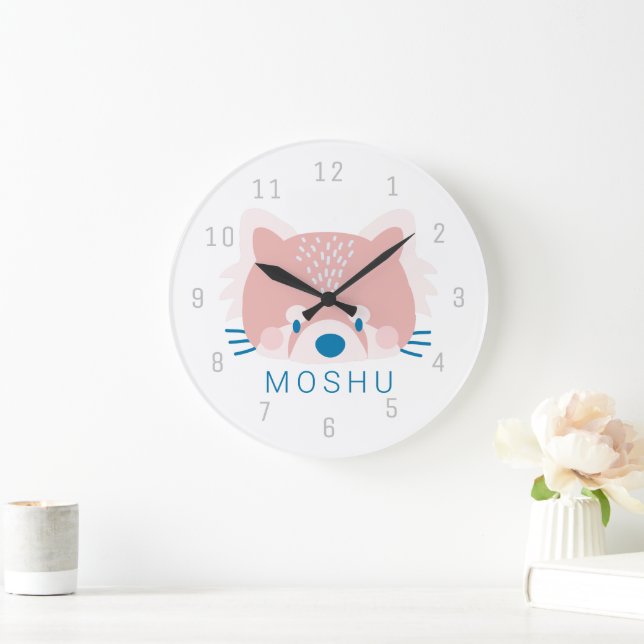Grande Horloge Ronde Tête de Panda Rouge Chambre Enfants Nourrisson (Maison)