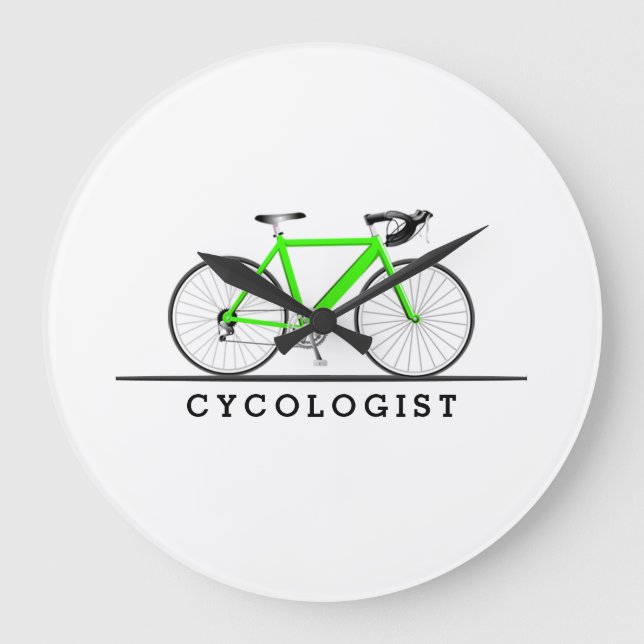 Grande Horloge Ronde Texte cyclologue avec vélo vert (Recto)
