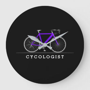 Grande Horloge Ronde Texte de cycologue avec vélo violet