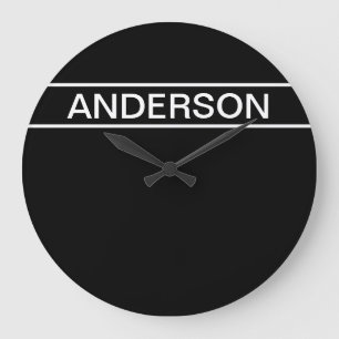 Grande Horloge Ronde Texte personnalisable   Moderne gras Noir & Blanc
