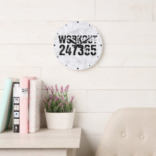 Grande Horloge Ronde Texte usé et rayé Workout 247365 rustique