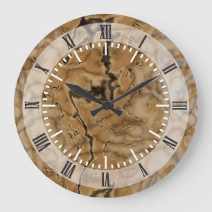 Grande Horloge Ronde Texture Brown en marbre