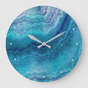 Grande Horloge Ronde Texture de l'Agate Vert de la Mer Bleue
