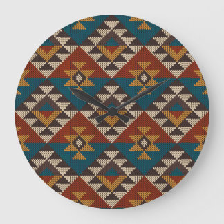 Grande Horloge Ronde Texture de laine aztèque Tribal.
