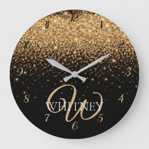 Grande Horloge Ronde Texture de luxe élégant avec paillettes dorées