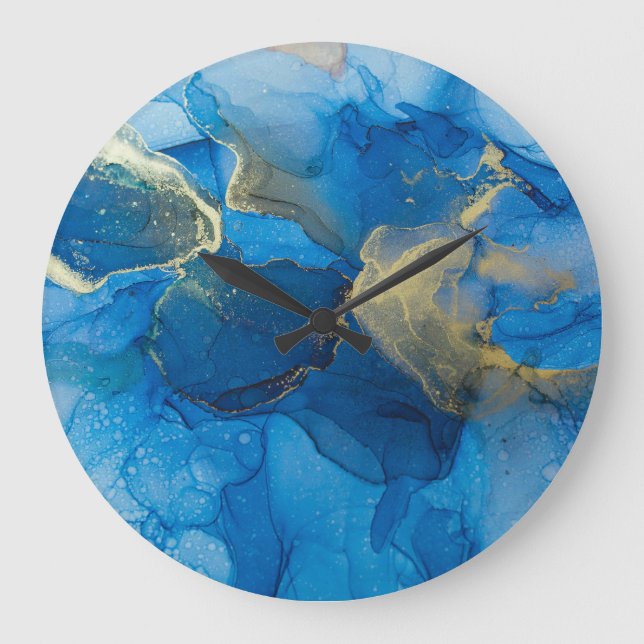 Grande Horloge Ronde Texture de marbre bleu Abstrait (Recto)