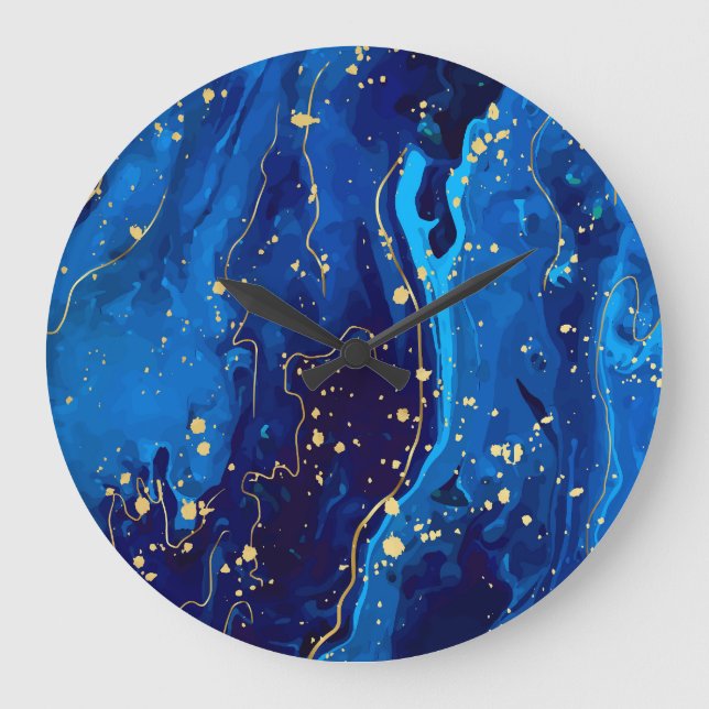 Grande Horloge Ronde Texture de marbre bleu or luxueux (Recto)