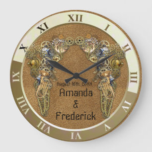 Grande Horloge Ronde Texture de suède avec sculptures Steampunk