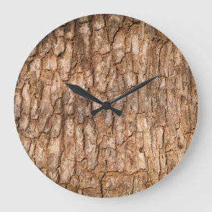 Grande Horloge Ronde Texture écorce d'arbre, arrière - plan de bois nat