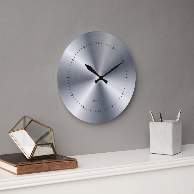 Grande Horloge Ronde Texture en acier inoxydable métallisé Monogramme p (Bureau)
