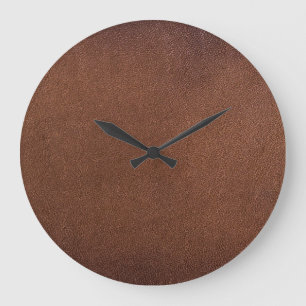 Grande Horloge Ronde Texture en cuir authentique, véritable arrière - p