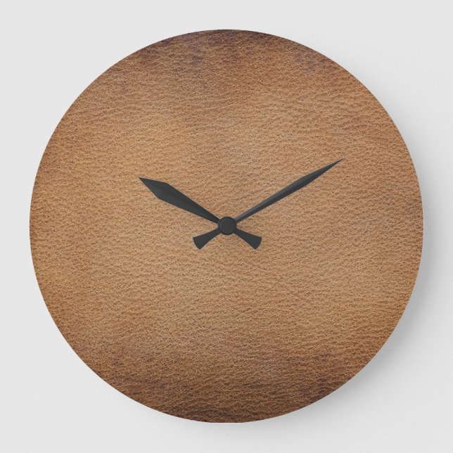 Grande Horloge Ronde Texture en Cuir Brown : Closeup Arrière - plan Vin (Recto)